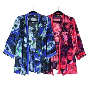 Bob Mackie Wearable Art *2 PC BUNDLE* Sz XS Watercolor‎ Rose Kimono Cardigan